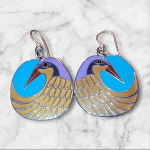 Laurel Burch Vintage 1980's Nile Bird Enamel Cloisonne Dangle Earrings